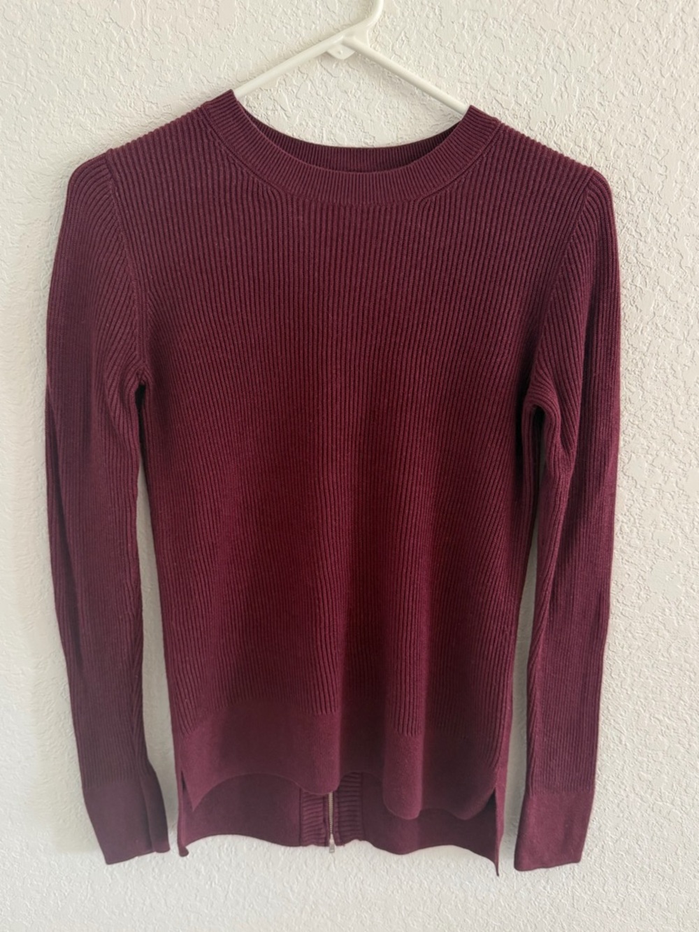 KOKUN Bamboo Cashmere Ribbed Long Sleeve Sweater Top Burgundy XS